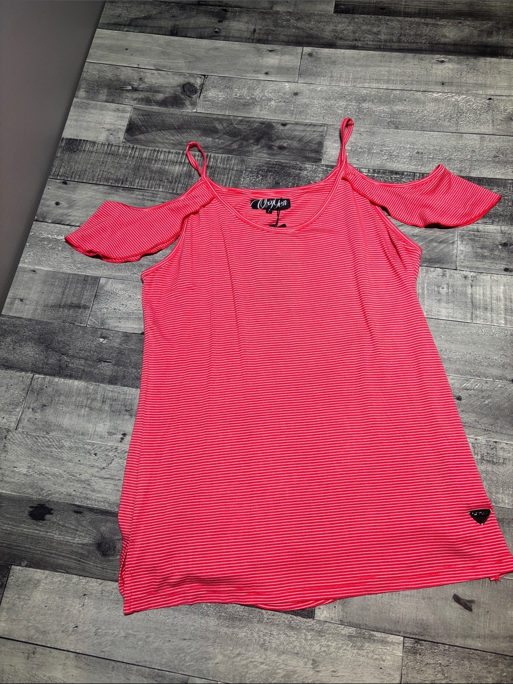 Red/White Striped Cold-Shoulder Top